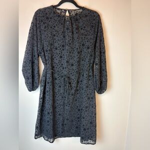 Loft Black Star Print Long Sleeve Dress Sheer Overlay with Slip Size XS